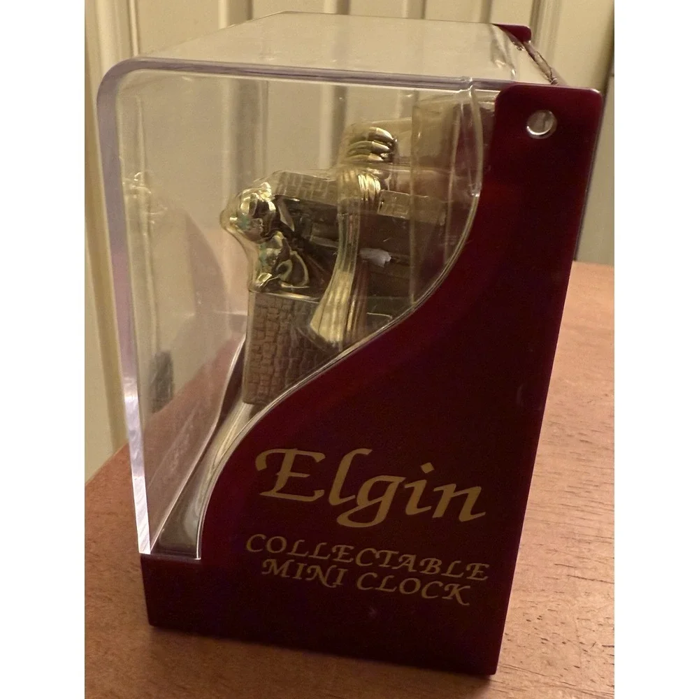 Elgin Gold Kitty Cat In Present Gift Box‎ With Bow Mini Clock In Case